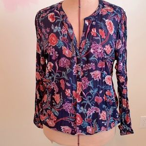 Lucky brand floral navy blouse